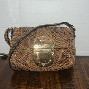 Michael Kors Crossbody bag snakeskin brown gold tone hardware small bag